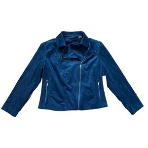 NWT Chico's Women's Size 2 (12/14) Faux Suede Striking Teal Moto Jacket